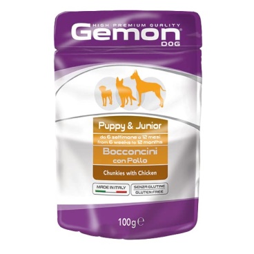Gemon Dog Pouch Puppy & Junior Chunkies With Chicken 100gr (Box of 24 Pouches) (Wet food)