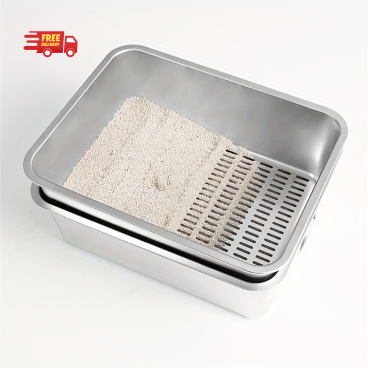 Cat Litter Box Stainless Steel Sandbox with Sifter Anti Splashing Bedpan 60*40*20 - 60*40*15