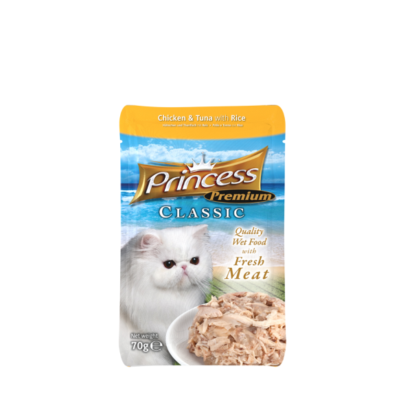 Princess Cat Classic Pouches – Chicken & Tuna with Rice 70g (Wet Food)