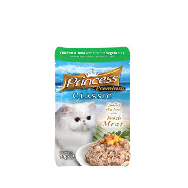 Princess Cat Classic Pouches – Chicken & Tuna with Rice & Vegetables 70g (Wet Food)