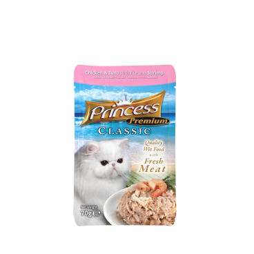 Princess Cat Classic Pouches – Chicken & Tuna with Rice and Shrimp 70g (Wet Food)