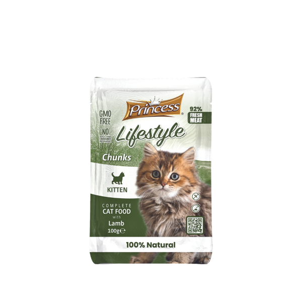 Princess Cat Lifestyle Chunks Pouches – Lamb Kitten 100g (Wet Food)