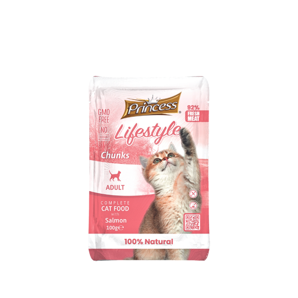 Princess Cat Lifestyle Chunks Pouches – Salmon 100g (Wet Food)