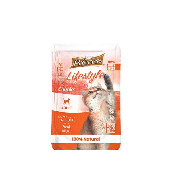 Princess Cat Lifestyle Chunks Pouches – Veal 100g (Wet Food)