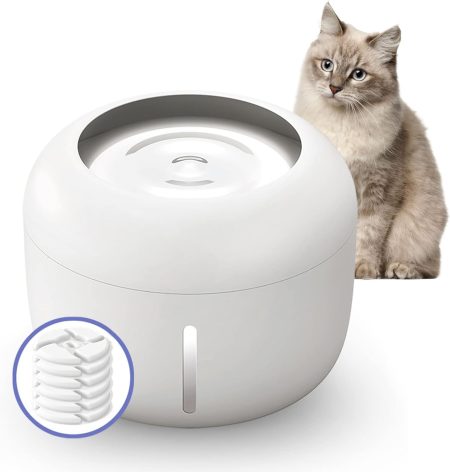 PAKEWAY Cat Water Fountain 2.5L Automatic Pet Water Dispenser for Cat Dog with 6PCS Filters, Ultra Quiet Drinking Fountains Anti Dry Burning Safe Drinking...