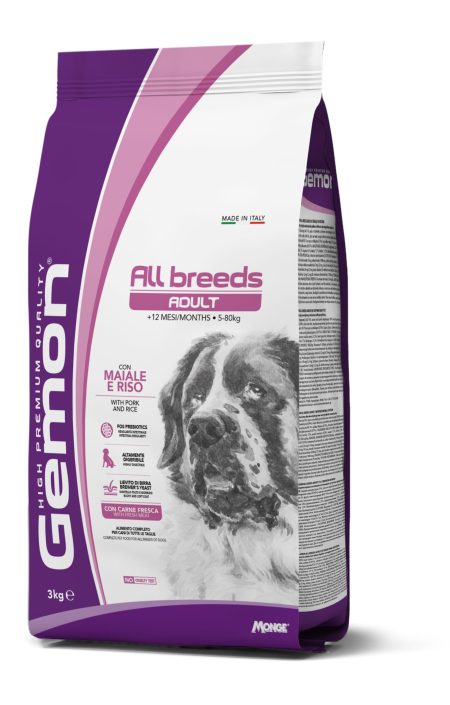 GEMON DOG ALL BREEDS ADULT PORK/RICE Kg.3 (Dry food)