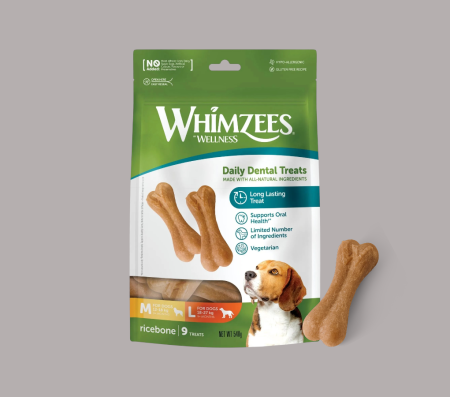 Whimzees Wellness Daily Dental Treats Rice Bone 9 treats