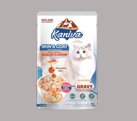 Kaniva Cat Skin & Coat with Tuna Topping Scallop & Shrimp in Gravy 70g (Wet Food)