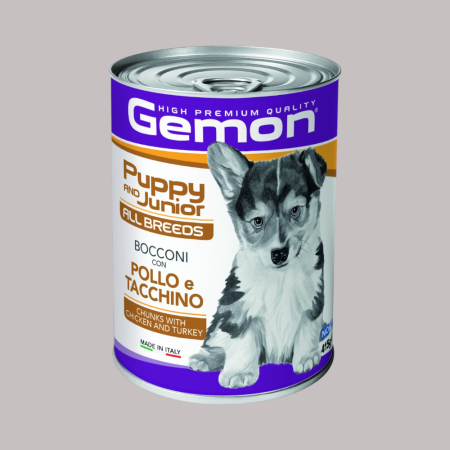 Gemon All Breeds Puppy and Junior Dog Chunks with Chicken and Turkey 415gr (Wet Food)